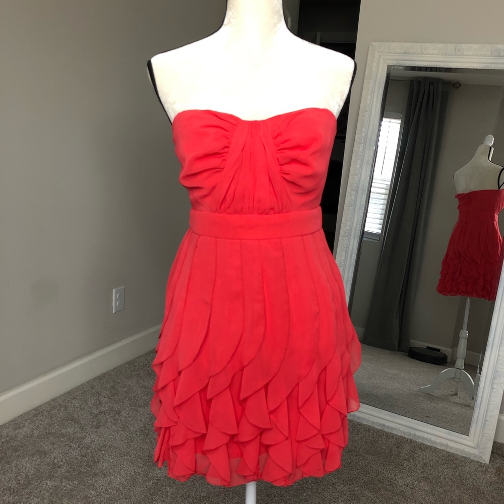 Coral Strapless Chiffon Dress